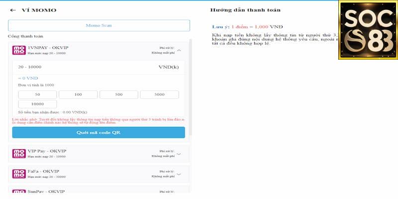 Những lưu ý quan trọng khi nạp tiền Soc88